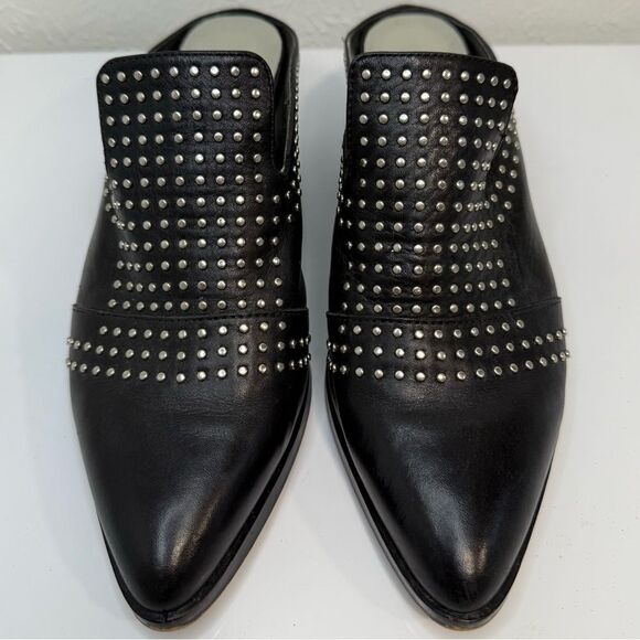 1.State Lon Studded Slip On Block Heel Leather Mules, Black, Size 6 - Picture 1 of 8